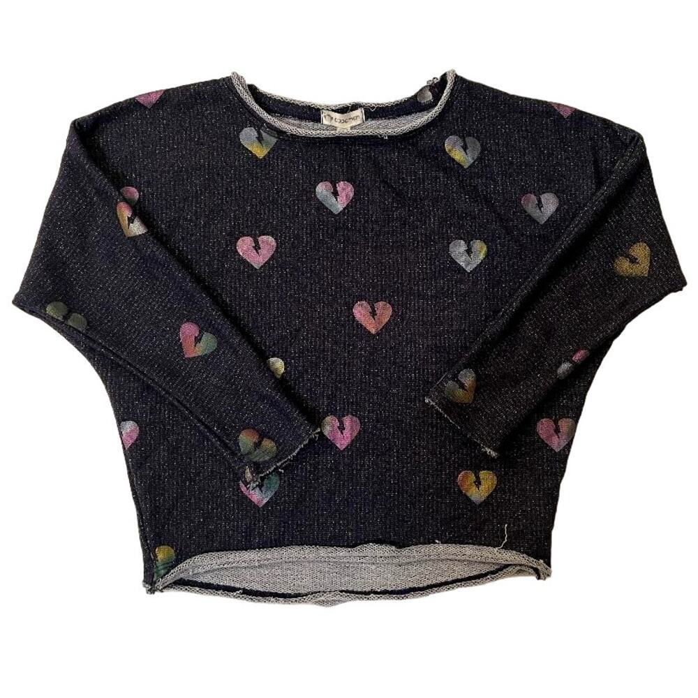 Appaman Kids Girls Dark Wash Heart Print Long Sleeve Pullover Sweater Size 8